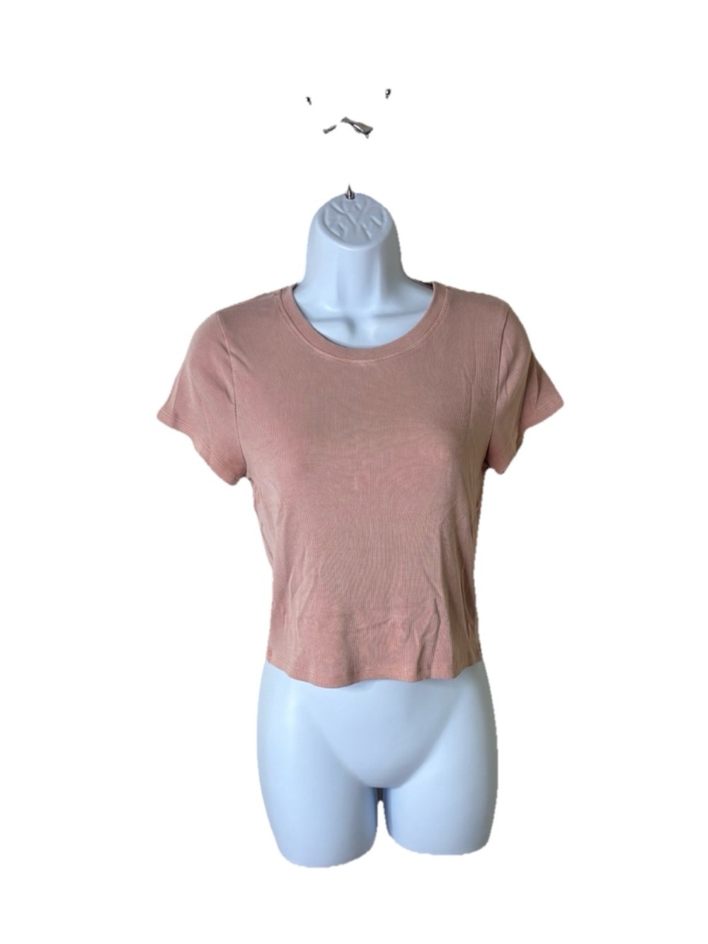 Aritzia Wilfred Free Pink Ribbed Knit Short Sleeve T-Shirt Crewneck Top Sz L